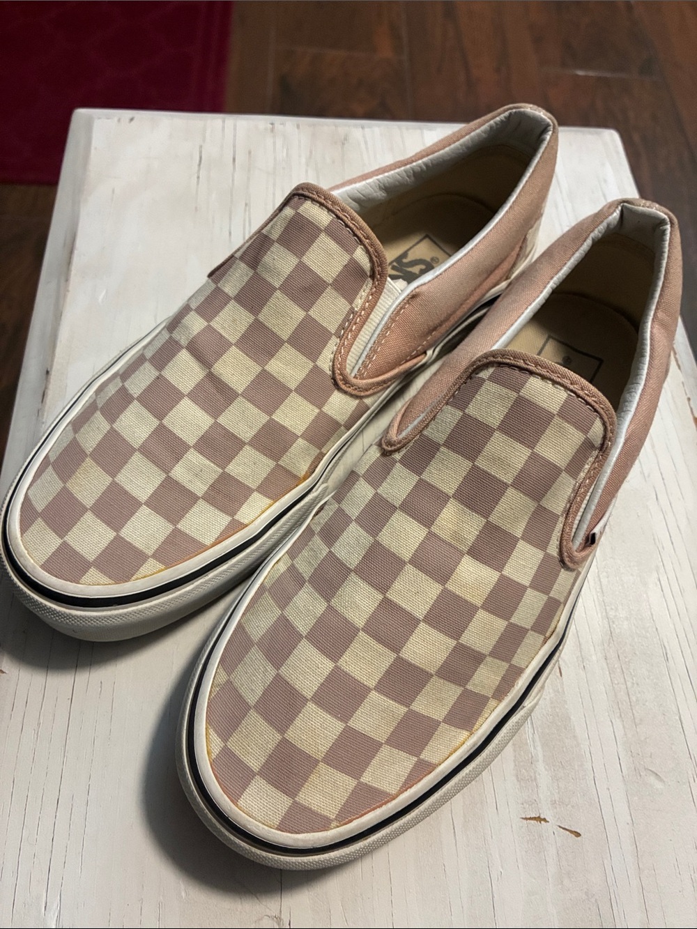 Vans Slip-On Sneakers in Pink and Cream Checkerboard
